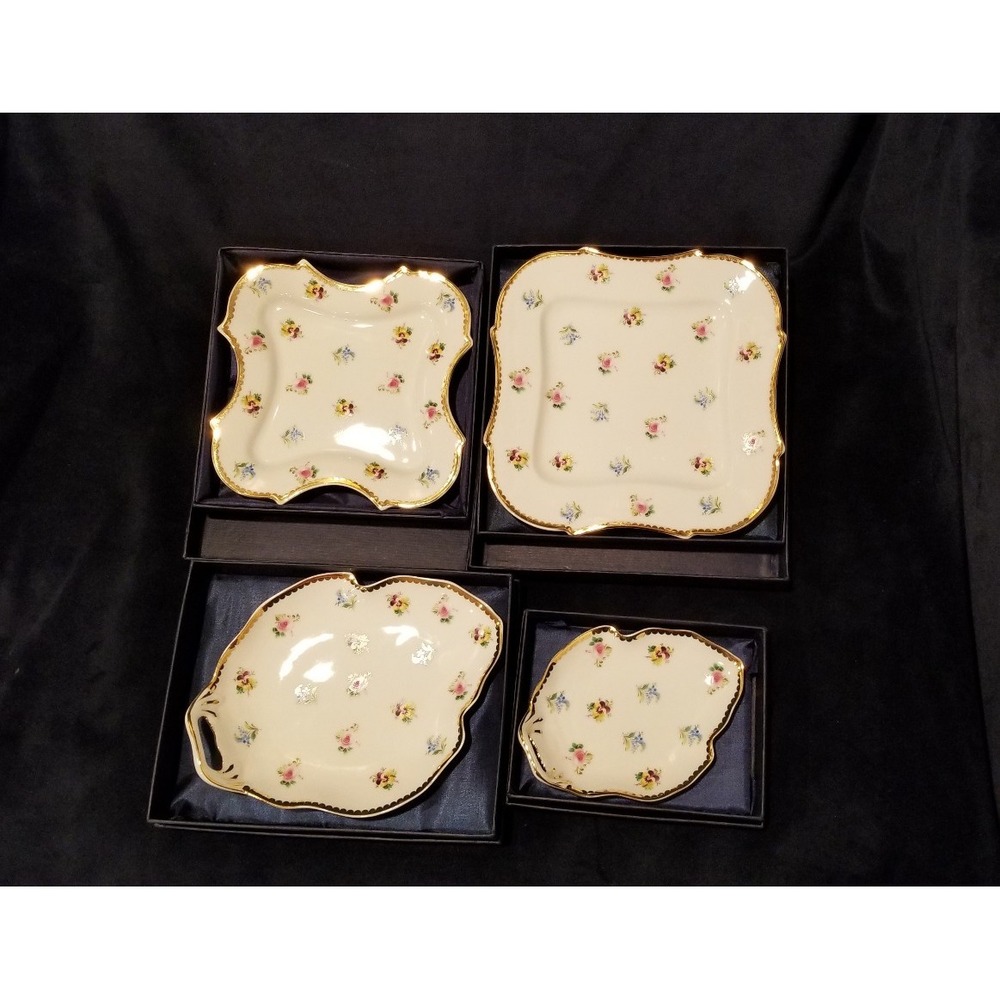 Vintage I.Godinger & Co. Rosebud Porcelain Plates Flowers Collection Set of 4